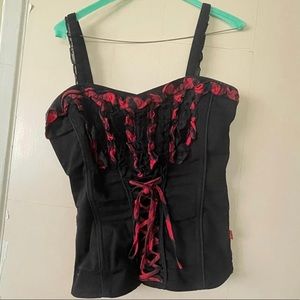 Tripp NYC red ruffle stream punk corset tank top
